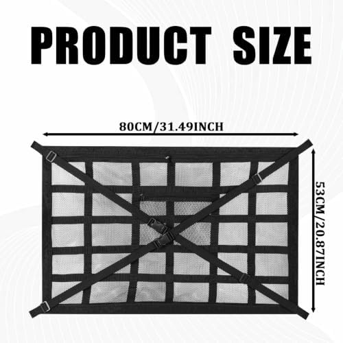 Car Ceiling Cargo Net, 31.5" x 21.6" Double Layer Overhead Storage Organizer, Adjustable Roof Mesh Pocket with Buckle Straps, Universal Auto Accessory for SUVs, Camping, Travel, Road Trips