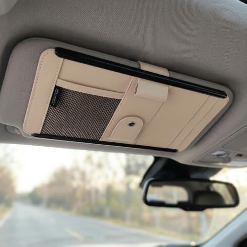 Car Sun Visor Organizer, Suede Visor Storage Pouch, Beige