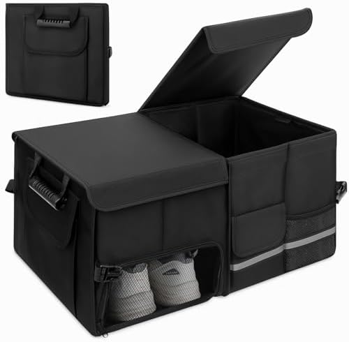 Dntorx Trunk Organizer for SUV - 60L, Foldable Car Trunk Organizer Bags with Lid Large Capacity Car Organizers and Storage with Lid for SUV,Sedan,Truck Accessories,23.62"×12.99"×11.81"(Black)