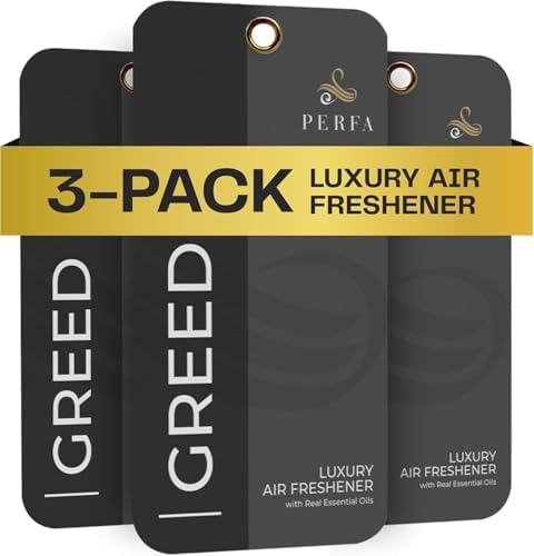 3PCS Greed Disposable Air Fresheners for Men | Long Lasting Car Air Freshener with Greed Fragrance | Lasts for 2 Weeks | Strong Car Perfume with Odor Eliminating Technology | by Perfa