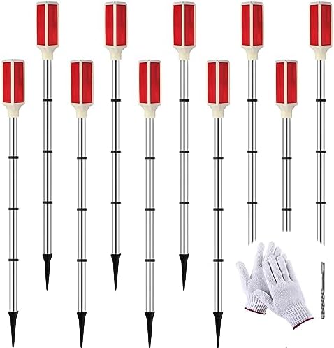 Baquler 10 Pcs Solar Powered Driveway Markers Reflective Driveway Lights Landscape Reflectors with Drill Bit Gloves for Snow Road Outdoor Yard Parking Sidewalk(Red)