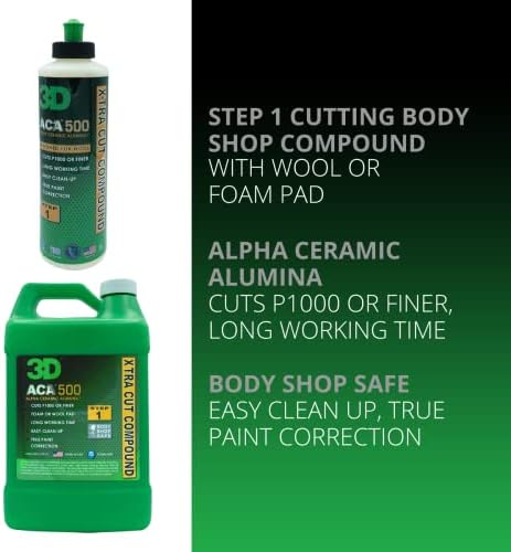 3D ACA 500 Cutting Compound – Step 1 Extra-Cut for Deep Paint Correction | Cuts P100 Grit or Finer | Body Shop Safe, Low Dust, Pro Detailer Formula | Made in USA - 8 oz
