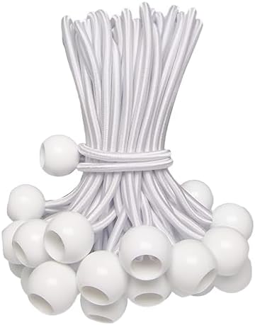 Heavy Duty Bungee Cords with Balls, 9 Inch Elastic Tie Down Straps for Outdoor Use, Ideal for Camping, Travel, Luggage, and More – 50 Pack, White