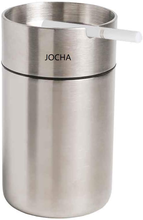 JOCHA Car Ashtray with lid smell proof Stainless Steel Portable Smokeless Detachable Windproof Self Extinguishing Butt Bucket Ash Tray for Most Car Cup Holder for Outdoor Travel Home Office (Silver)