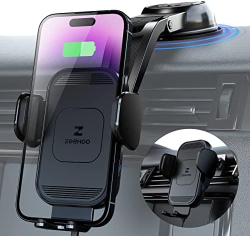 ZeeHoo Wireless Car Charger, 15w Fast Charging, Auto Clamping Car Phone Mount, Cell Phone Holder Charger, for iphone17 16 15 14 13 12 11 Pro Max Xs, Etc. (Black)
