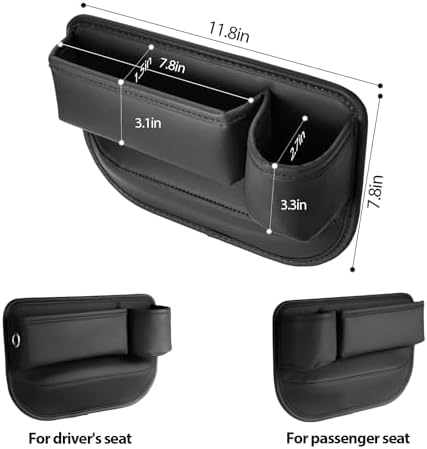 2 Pack Leather Car seat Gap Filler Organizers for Front Seat,Seat Gap Storage with Cup Holder and Storage Box for Phones,Keys,Glasses etc.Suitable for various car models (with cup holder)