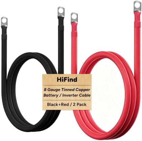 8 Gauge AWG Battery Power Inverter Cables 6 Ft Black+6 Ft Red, Tinned Copper Wire Set with 3/8 in Lugs Both Ends, Heavy Duty for Automotive Solar Marine Boat RV Car Motorcycle-UL-Outdoor