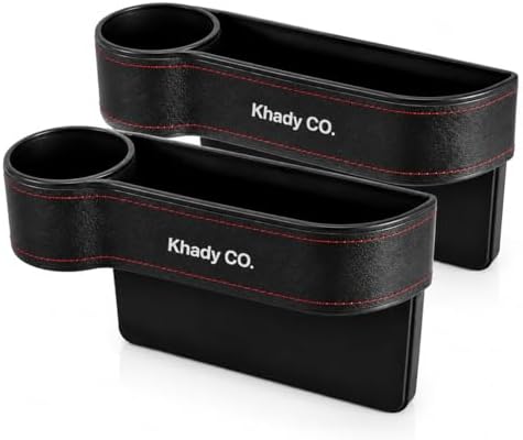 2-Pack Car Seat Gap Filler Organizer with Cup Holder & Phone Slot, PU Leather Car Storage Pocket, Universal seat Gap Organizer for Driver and Passenger Side, (Black)