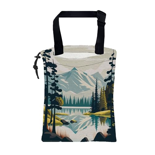 Car Garbage Bag Mountain and River Forest Hanging Canvas Car Trash Bag Waterproof Drawstring Car Back Seat Organizer for Car Back Front Seat Console with Adjustable Buckle