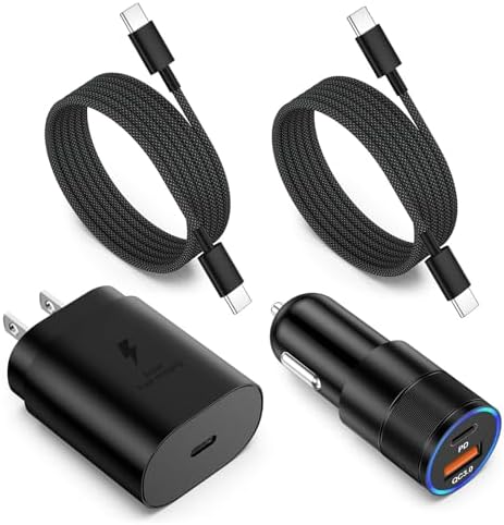 Car Charger Fast Charging Type C, 2X Braided USB C to USB C Cable 6ft