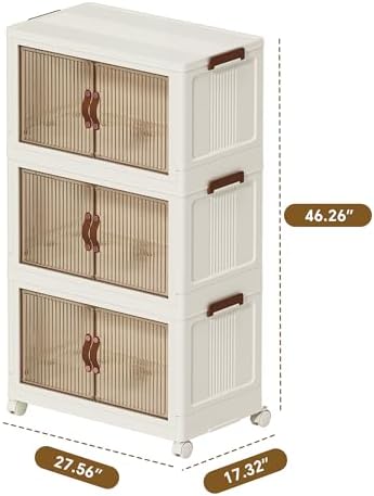 Collapsible Storage Bins with Lids - Stackable Plastic Closet Organizers for Clothes, and Home Organization White (3-rack, 30Gal/rack)