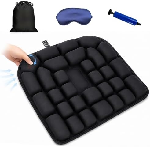 Upgrade Inflatable Airplane Seat Cushion for Long Flights - 3D Air Pressure Relief Travel Cushion - Portable Seat Cushion for Airplane, Office Chair, Car&Wheelchair - Ergonomic Comfort Support