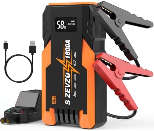 S ZEVZO Jump Starter 1600A Peak Portable Jump Starter for Car (Up to 7.0L Gas 5.5L Diesel Engine) 12V Auto Battery Booster Pack with Jumper Clamps