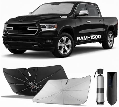 Zanch Windshield Sun Shade Umbrella: 1:1 Custom Fit for Ram 1500 2011-2026 [99% UV Protection, Up to 75℉ Cooler] Reflective Heat Shield, Built to Last, No Scratches, Foldable Front Sunshade Umbrella