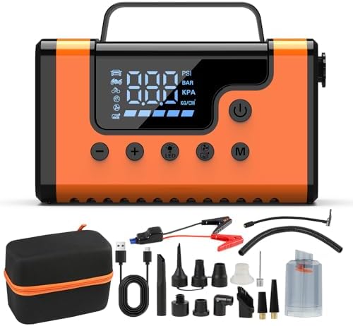 3000A Portable Car Jump Starter, 8-in-1 All-in-One Emergency Kit with 150PSI Air Compressor, Car Vacuum, Power Bank & LED Light, 12V Battery Booster for Gas Diesel Engines Cars Trucks SUV