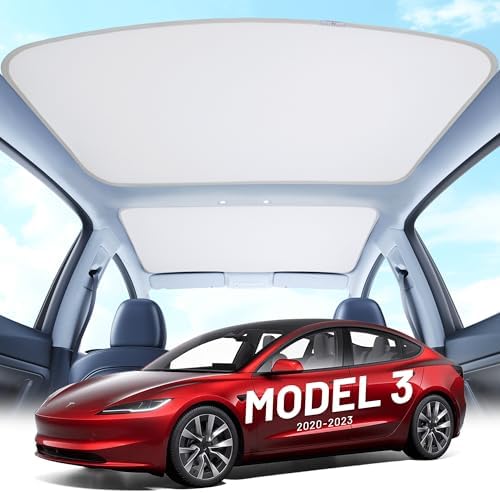 Roof Sunshade for Tesla Model 3 2019-2023 Accessories [No Gaps, Never Sag] Heat Insulation & Interior Sun Protection UV Block Foldable Glass Sunroof Shading Cover for Model 3, Tesla Interior Gray