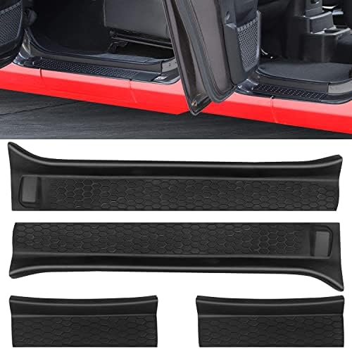 Door Sill Guards Kit, Rubber Door Entry Guards for 2018-2024 Jeep Wrangler JL JLU 2020-2024 Gladiator JT 4-Door Accessories Parts, Door Sill Protector Full Coverage Replacement (Black)