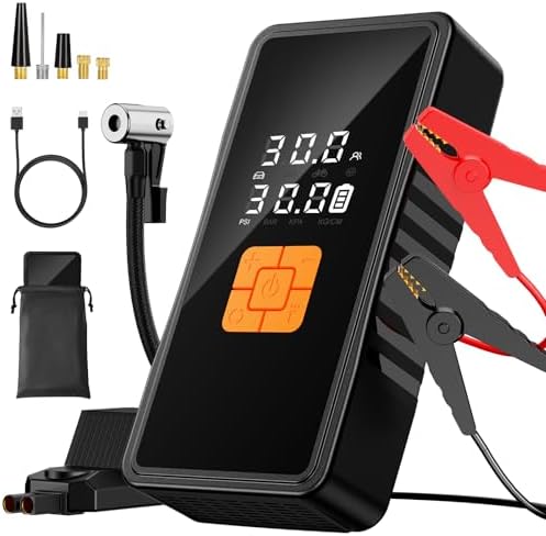 Preciva 8000mAh Jump Starter - 8000A Peak Car Battery Charger with Smart Air Compressor (150PSI), Tire Repair Kit, Power Bank, Digital Gauge & LED Emergency Light for Car, Truck, Motorcycle