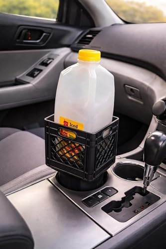 Universal Half Gallon Car Crate Cup Holder Half Gallon Car Cup Holder Expander Secure Anti-Spill Insert for Juice, Milk & Iced Coffee, Heavy Duty Interior Organizer for SUVs & Trucks