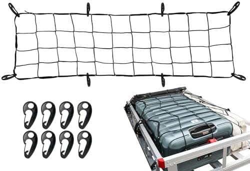 MaxxHaul Heavy-Duty Cargo Net – 44" x 16" Stretches to 88" x 32" – Tight 4" Mesh with 8 PP Hooks – Truck & SUV Bed Net, Trailer & Roof Rack Cargo Accessory