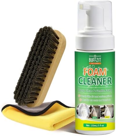 Car Interior Foam Cleaner Kit, Multifunctional Auto Detailing Cleaner with Brush & Towel, Deep Clean Car Seats, Carpet, Upholstery & Dashboard, Safe for Leather, Fabric, Vinyl & Plastic, 5oz