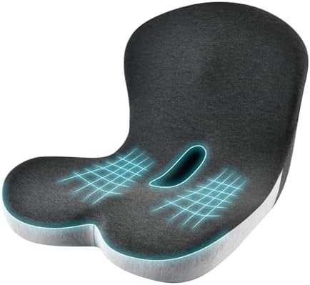 KAYI Memory Foam Seat Cushion with Lumbar Support Pillow One Piece, L-Shaped Ergonomic Design for Back Pain Relief, for Car, Truck and Office Chair (Black+Grey)