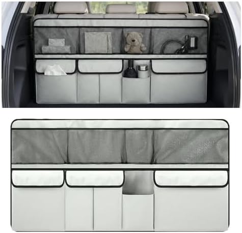 wuyaoyao Car Trunk Organizer, 9 Pockets Large Capacity Vehicle Backseat Hanging Storage Bag, Space Saving Automotive Seat Back Trunk Cargo Organizer Bag for SUV, Universal Car Accessories (Gray)
