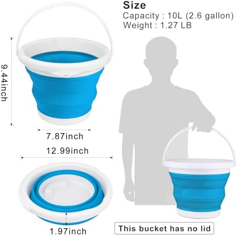 10L Collapsible Mop Bucket with Handle for Cleaning, Portable Car Wash Bucket Garden Cleaning Supplies, Ice Buckets for Parties Camping Fishing, Foldable Wash Basin Tub RV Accessories Household Use