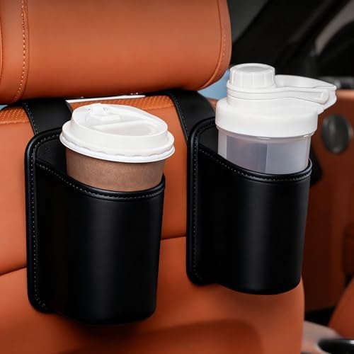 2-Pack Cup Holders for Car Seat Back Premium Nappa Leather Organizer with Drink Holders Easy Install for Families & Road Trips (Black)