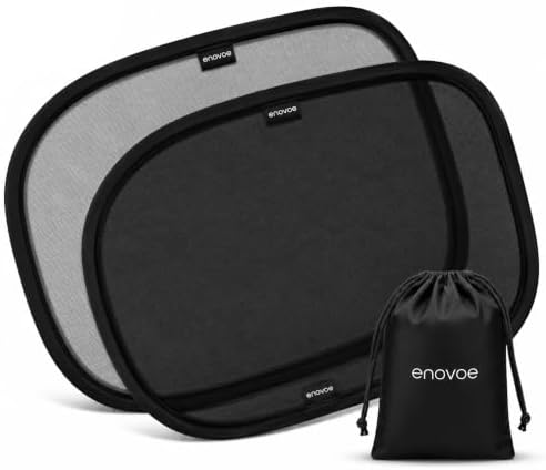 2-Pack Car Window Shades by Enovoe - 19" x 12" in Side Window Cover for SUVs, Sedans, and Trucks - Protects Baby from UV Rays and Glare - Cling Design for Easy Use - Plain