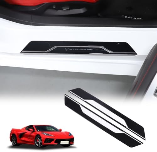 2PCS Car Door Sill Protector,Automotive Door Entry Guard Compatible with Corvette C8 Stingray Z06 Z51 2020-2024,PVC Waterproof Threshold Anti-Scratch Sticker (Style A)