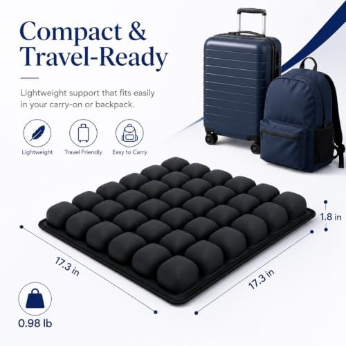 Inflatable Travel Seat Cushion with Built-in Pump - Compact Airplane Seat Cushion for Long Flights - Ergonomic Air Pad for Car, Stadium Bleachers & Desk Chair Comfort (Dark)