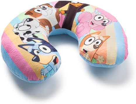 Jay Franco Bluey Kids Travel Neck Pillow - Soft Polyester Support for Car, Airplane & Road Trips - Cute Bluey and Bingo Design - Comfortable Child Neck Support for Ages 3-10