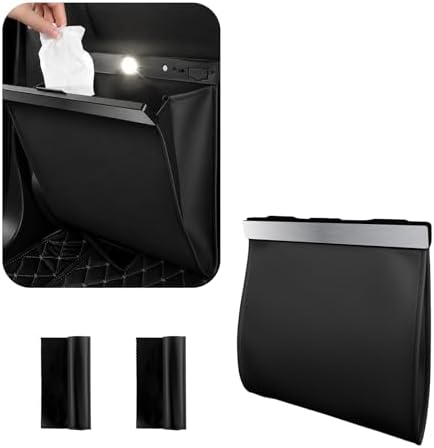 2026 New Car Trash Can with LED Light &amp; Strong Magnet Closure,Leather Car Trash Bin with 12 Bags,Large Capacity Cars Garbage Can as Cars Organizer for Back Seat/Door