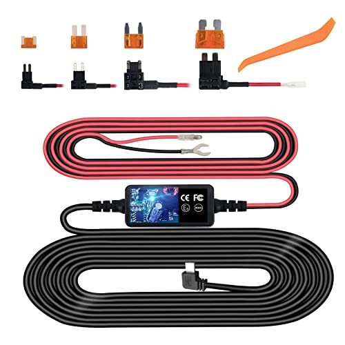 Dash Cam Hardwire Kit,USB C Polyvinyl Chloride Hard Wire Kit Fuse for Dashcam, Plozoe 12V-24V to 5V Car Dash Camera Charger Power Cord, Gift 4 Fuse Tap Cable and Installation Tool（11.5ft) , Black