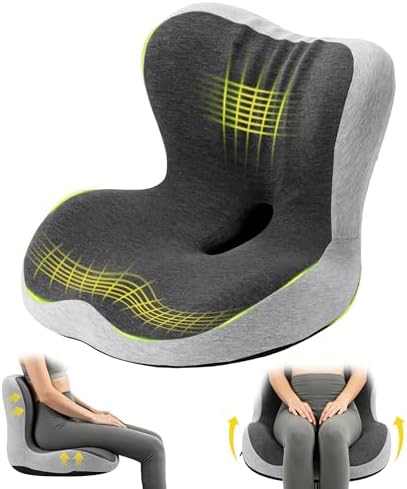 Urban Deco Memory Foam Seat Cushion for Office Chair, Sciatica Pain Relief Coccyx Cushion for Tailbone Pain, Orthopedic Gel Seat Cushion for Car, Non-Slip Bottom and Breathable Cover, Black & Grey