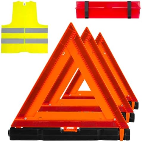 AYKRM 3Pack Car Warning Triangle Heavy Reflective Warning Road Safety Triangle Kit Suitable for car Breakdown and Temporary Parking on the Road.