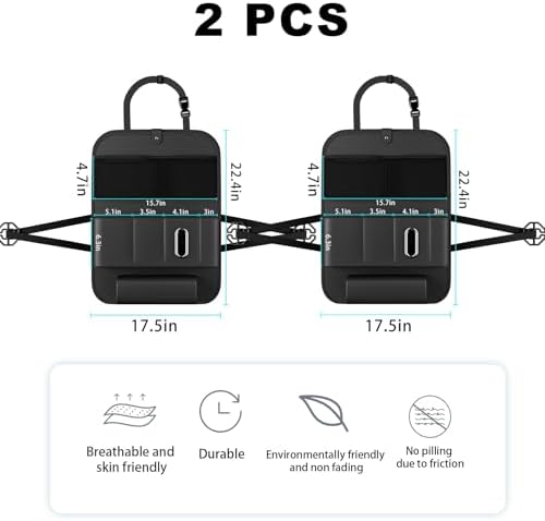 XDV Car Seat Organizers,Multi-functional Back Seat Protectors, Storage Pouches, Child kicking prevention and Tray Holders (for Cars, Kids, Seat Back and Rear Seats) (Black, 2 Pcs)
