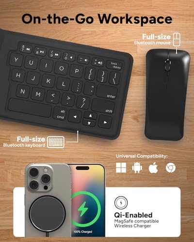 ZAGG Desktop Essentials International Travel Kit - International Power Adapter, Foldable Bluetooth Keyboard, Mouse, Wireless Charger, USB C Charging Cable, HDMI, Car Charger, 20W USB C Charging Block