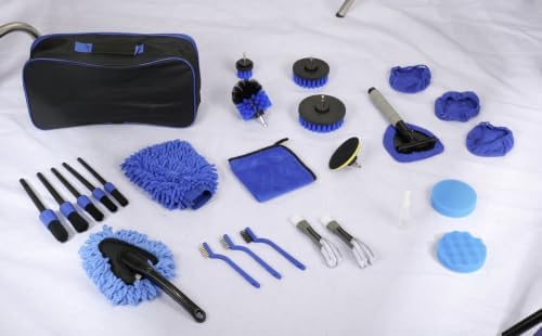 27Pcs Car Detailing Kit with Heavy Duty Detailing Brushes, Car Wash Cleaning Tool, Car Care kit for Comprehensive Car Wash Windshield Interior Exterior Wheels, Blue (27pcs)