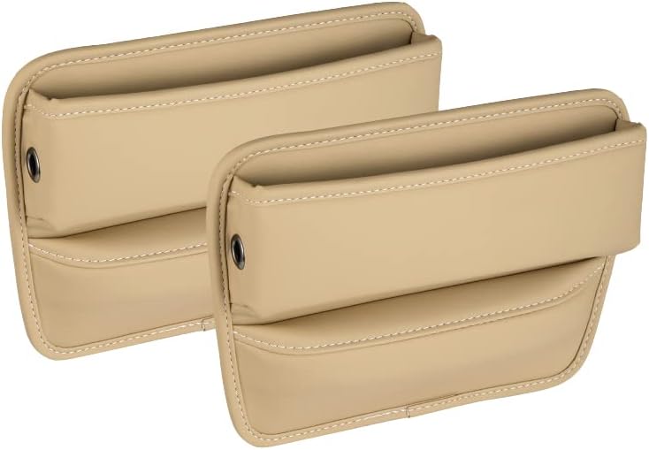 Riloer Car Organizers for Gap Leather Waterproof Car Seat Gap Fillers for Cars, Suvs, Trucks, Front Seat Gap Fillers for Phones, Keys, Cards, Glasses, Beige