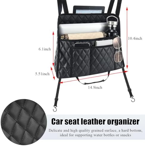Car Handbag Holder Between Seats, Leather Large Capacity Front Seat Handbag Storage Organizer, Automotive Interior Storage Pocket for Cell Phone Document, Car Accessories