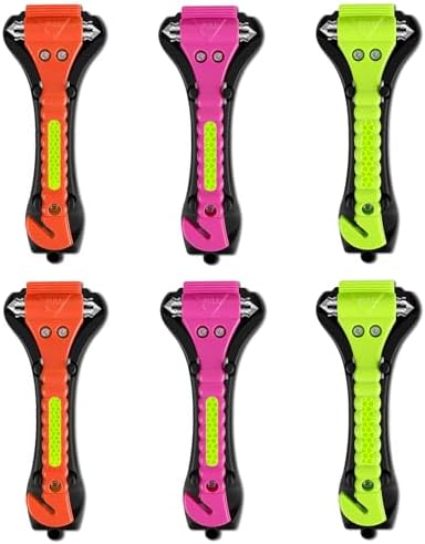 Car Safety Hammer,6 Pack Car Window Breaker Tool 2 in 1 Seat Belt Cutter and Glass Breaker with Light Reflective Tape for Car Accessories and Emergency Escape Tools
