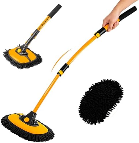 15° Curved Car Wash Brush, 43" Telescopic Handle, Soft Microfiber Mop