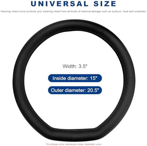 Car Steering Wheel Cover, Leather D-Shaped Steering Wheel Sleeve with Anti-Slip Lining, Breathable Flat Bottom Car Wheel Protector Interior Auto Accessories for Women Men