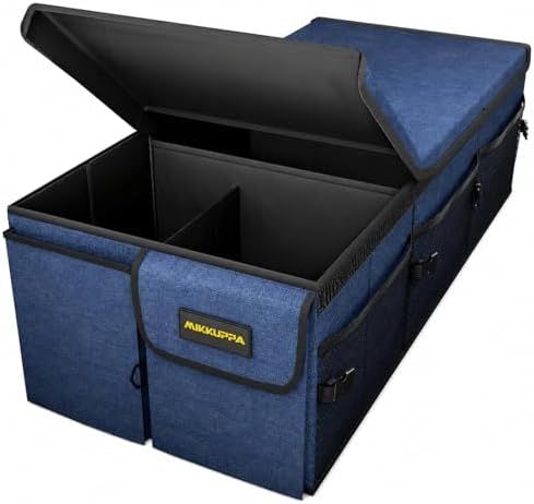 MIKKUPPA Car Trunk Organizer - 95L Collapsible Trunk Organizer with Lid, Sturdy Car Storage for SUV Auto Truck Van with Adjustable Straps and Non Slip Bottom (Blue, XX-Large)