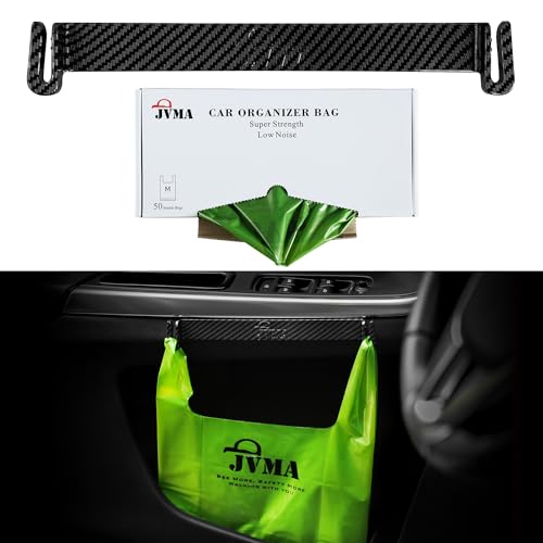 JVMA Save Space Car Garbage Can 50 Auto Trash Bags and Hook | No Residue for Truck SUV Camping Car 50 Green Hanging Garbage Bags 1 Gallon Super Strength (US Patent)