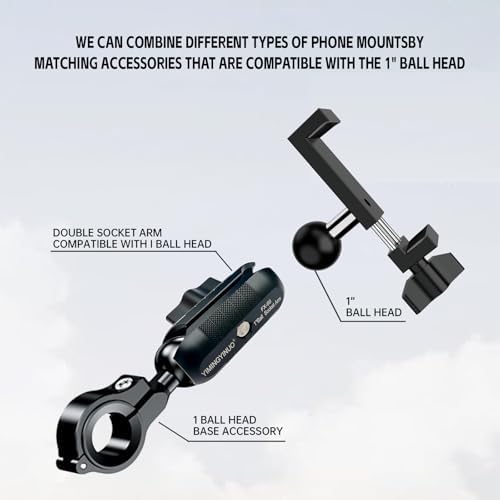 1 Inch Aluminum Phone Holder with 1" Ball Head Adapter Compatible with RAM mounts B Size Double Socket Arm for Car Bike Motorcycle Phone Mount