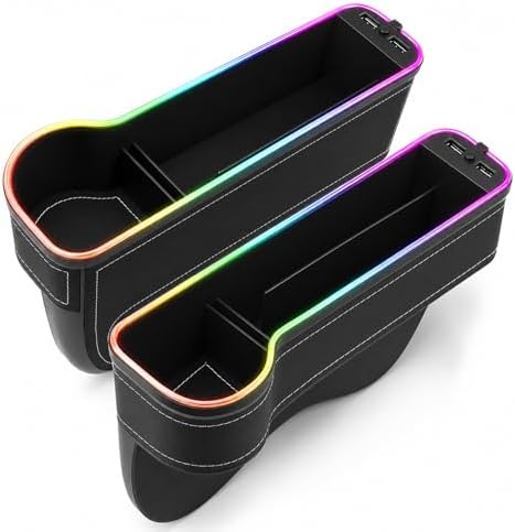 2 Pack Car Gap Filler Organizer with Charger Upgrade LED Seat Gap Organizer Box with Cup Holder Card Slot Larger Storage Space Reducing Item Loss