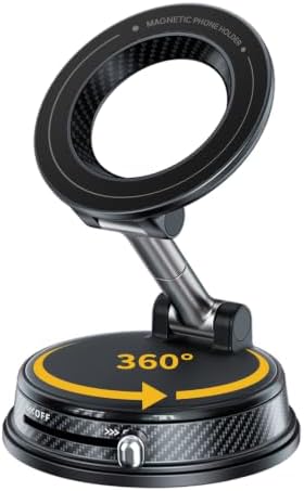 Vacuum Magnetic Car Phone Holder, Strong Suction Cup Mount with Secure Lock